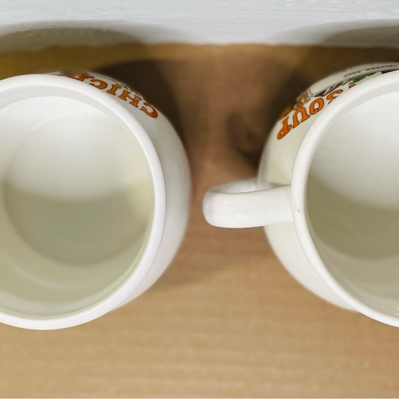 VTG Chicken Soup Recipe Mug Ceramic Orange Writing 4” W X 3 1/2” H Set Of Two - Picture 5 of 6